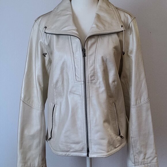 Chico's Cream-colored shimmer leather‎ jacket Medium to Large - Picture 1 of 13